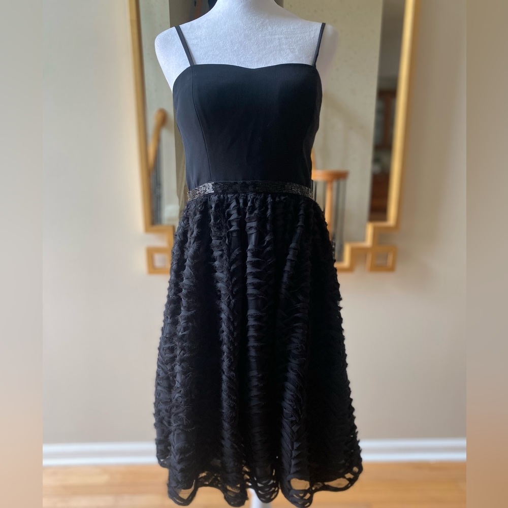 Calvin Klein sequined ruffle spaghetti strap cocktail dress sz 4
